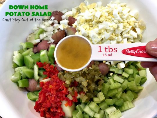 Down Home Potato Salad | Can't Stay Out of the Kitchen | Wow your family with this Best #PotatoSalad #Recipe ever! This is so mouthwatering & delicious. It's not like so many drab #Potato #Salad recipes with very little flavor & less ingredients. Terrific for #tailgating parties, potlucks, backyard BBQs & Family Reunions. #GlutenFree #eggs #holiday #DownHomePotatoSalad #MemorialDay #LaborDay #FourthOfJuly