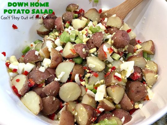 Down Home Potato Salad | Can't Stay Out of the Kitchen | Wow your family with this Best #PotatoSalad #Recipe ever! This is so mouthwatering & delicious. It's not like so many drab #Potato #Salad recipes with very little flavor & less ingredients. Terrific for #tailgating parties, potlucks, backyard BBQs & Family Reunions. #GlutenFree #eggs #holiday #DownHomePotatoSalad #MemorialDay #LaborDay #FourthOfJuly