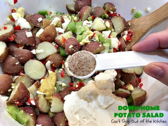 Down Home Potato Salad | Can't Stay Out of the Kitchen | Wow your family with this Best #PotatoSalad #Recipe ever! This is so mouthwatering & delicious. It's not like so many drab #Potato #Salad recipes with very little flavor & less ingredients. Terrific for #tailgating parties, potlucks, backyard BBQs & Family Reunions. #GlutenFree #eggs #holiday #DownHomePotatoSalad #MemorialDay #LaborDay #FourthOfJuly
