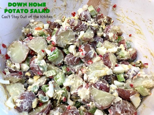Down Home Potato Salad | Can't Stay Out of the Kitchen | Wow your family with this Best #PotatoSalad #Recipe ever! This is so mouthwatering & delicious. It's not like so many drab #Potato #Salad recipes with very little flavor & less ingredients. Terrific for #tailgating parties, potlucks, backyard BBQs & Family Reunions. #GlutenFree #eggs #holiday #DownHomePotatoSalad #MemorialDay #LaborDay #FourthOfJuly