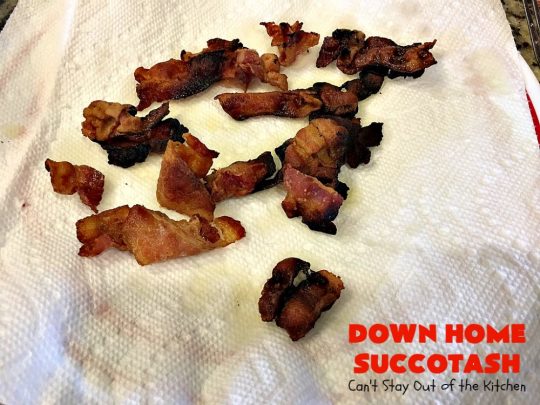Down Home Succotash | Can't Stay Out of the Kitchen | this is my favorite way to enjoy #succotash. This easy #recipe includes #bacon & Roma #tomatoes along with the #corn & #limabeans. It's a terrific #sidedish for company or family dinners. #glutenfree