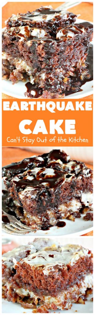 Earthquake Cake | Can't Stay Out of the Kitchen | this spectacular #cake has both #chocolate & #cheesecake layers that "explode" like a volcano while baking. Most amazing #dessert ever! Perfect for #ValentinesDay & other special occasions.