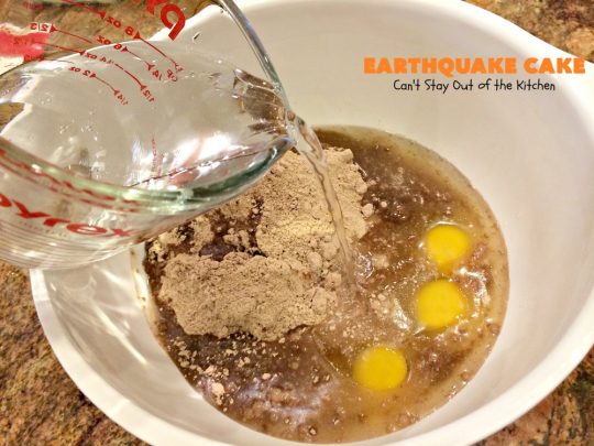 Earthquake Cake | Can't Stay Out of the Kitchen | this spectacular #cake has both #chocolate & #cheesecake layers that "explode" like a volcano while baking. Most amazing #dessert ever! Perfect for #ValentinesDay & other special occasions.