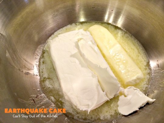 Earthquake Cake | Can't Stay Out of the Kitchen | this spectacular #cake has both #chocolate & #cheesecake layers that "explode" like a volcano while baking. Most amazing #dessert ever! Perfect for #ValentinesDay & other special occasions.