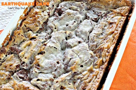 Earthquake Cake | Can't Stay Out of the Kitchen | this spectacular #cake has both #chocolate & #cheesecake layers that "explode" like a volcano while baking. Most amazing #dessert ever! Perfect for #ValentinesDay & other special occasions.