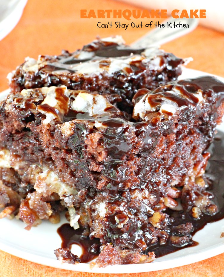 Earthquake Cake | Can't Stay Out of the Kitchen | this spectacular #cake has both #chocolate & #cheesecake layers that "explode" like a volcano while baking. Most amazing #dessert ever! Perfect for #ValentinesDay & other special occasions.