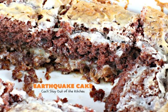 Earthquake Cake | Can't Stay Out of the Kitchen | this spectacular #cake has both #chocolate & #cheesecake layers that "explode" like a volcano while baking. Most amazing #dessert ever! Perfect for #ValentinesDay & other special occasions.