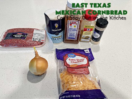 East Texas Mexican Cornbread | Can't Stay Out of the Kitchen | this fantastic layered #cornbread has a #GroundBeef layer in the middle that includes #CheddarCheese. The #cornbread layers include #CreamedCorn & #JalapeñoPeppers. Great for any #TexMex meal especially when served hot right out of the oven! #CincoDeMayo #Mexican #EastTexas #MexicanCornbread #EastTexasMexicanCornbread