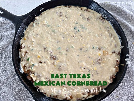 East Texas Mexican Cornbread | Can't Stay Out of the Kitchen | this fantastic layered #cornbread has a #GroundBeef layer in the middle that includes #CheddarCheese. The #cornbread layers include #CreamedCorn & #JalapeñoPeppers. Great for any #TexMex meal especially when served hot right out of the oven! #CincoDeMayo #Mexican #EastTexas #MexicanCornbread #EastTexasMexicanCornbread