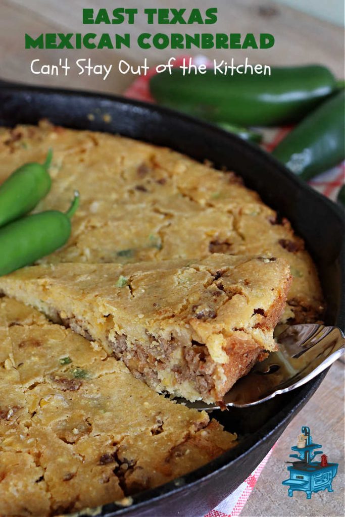 East Texas Mexican Cornbread | Can't Stay Out of the Kitchen | this fantastic layered #cornbread has a #GroundBeef layer in the middle that includes #CheddarCheese. The #cornbread layers include #CreamedCorn & #JalapeñoPeppers. Great for any #TexMex meal especially when served hot right out of the oven! #CincoDeMayo #Mexican #EastTexas #MexicanCornbread #EastTexasMexicanCornbread