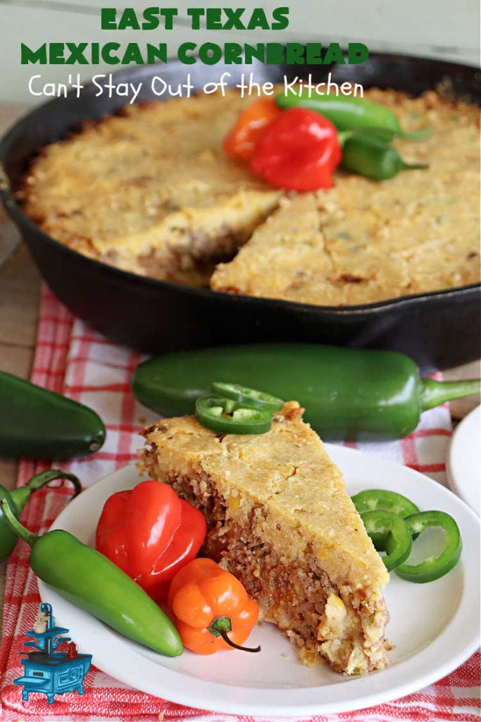 East Texas Mexican Cornbread | Can't Stay Out of the Kitchen | this fantastic layered #cornbread has a #GroundBeef layer in the middle that includes #CheddarCheese. The #cornbread layers include #CreamedCorn & #JalapeñoPeppers. Great for any #TexMex meal especially when served hot right out of the oven! #CincoDeMayo #Mexican #EastTexas #MexicanCornbread #EastTexasMexicanCornbread