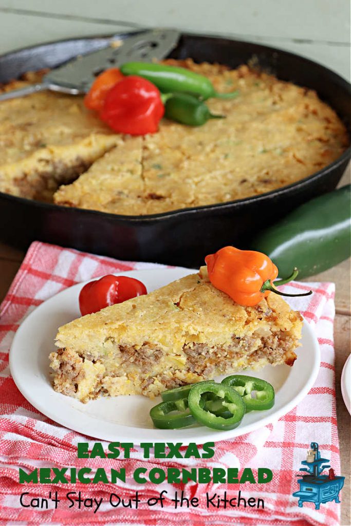 East Texas Mexican Cornbread | Can't Stay Out of the Kitchen | this fantastic layered #cornbread has a #GroundBeef layer in the middle that includes #CheddarCheese. The #cornbread layers include #CreamedCorn & #JalapeñoPeppers. Great for any #TexMex meal especially when served hot right out of the oven! #CincoDeMayo #Mexican #EastTexas #MexicanCornbread #EastTexasMexicanCornbread