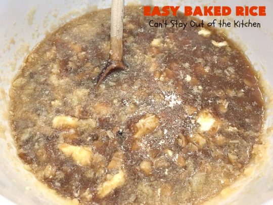 Easy Baked Rice | Can't Stay Out of the Kitchen | this delectable #rice uses only 6 ingredients! It's so easy - it's a dump and bake #recipe. This is a great #sidedish for #holidays like #MothersDay or #FathersDay. #casserole #parmesan #mushrooms