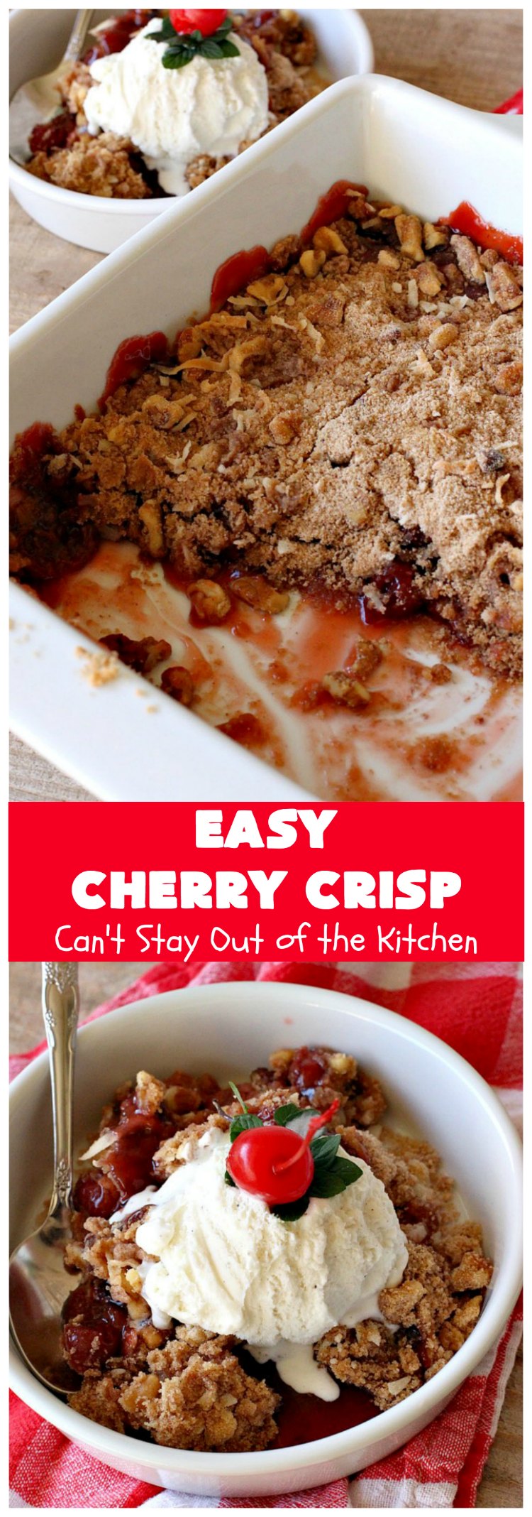 Easy Cherry Crisp| Can't Stay Out of the Kitchen | This scrumptious #dessert is also quick, easy & simple to make. Perfect for company or #ValentinesDay or other #holidays. #cherries #CherryDessert #EasyCherryCrisp