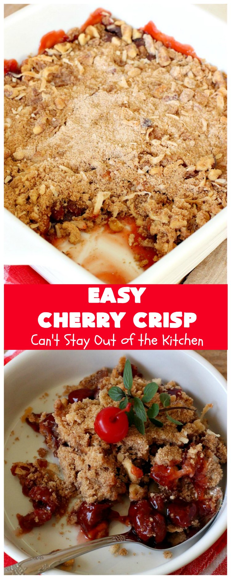 Easy Cherry Crisp| Can't Stay Out of the Kitchen | This scrumptious #dessert is also quick, easy & simple to make. Perfect for company or #ValentinesDay or other #holidays. #cherries #CherryDessert #EasyCherryCrisp