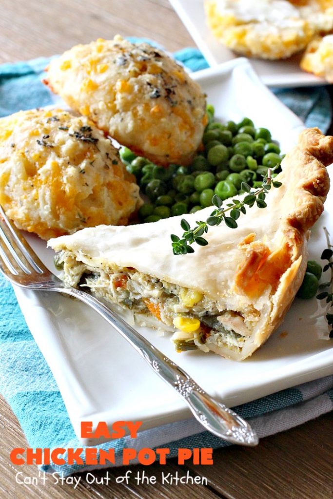 Easy Chicken Pot Pie | Can't Stay Out of the Kitchen | this delightful #GooseberryPatch #recipe uses only 7 ingredients! It takes 10 minutes to prepare & 45 minutes to bake. Perfect for company or #holiday dinners. Easiest #ChickenPotPie you'll ever make. #PotPie #EasyChickenPotPie #Chicken