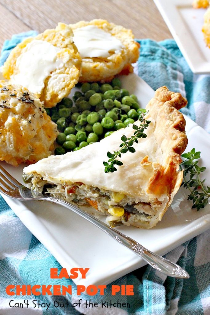 Easy Chicken Pot Pie | Can't Stay Out of the Kitchen | this delightful #GooseberryPatch #recipe uses only 7 ingredients! It takes 10 minutes to prepare & 45 minutes to bake. Perfect for company or #holiday dinners. Easiest #ChickenPotPie you'll ever make. #PotPie #EasyChickenPotPie #Chicken