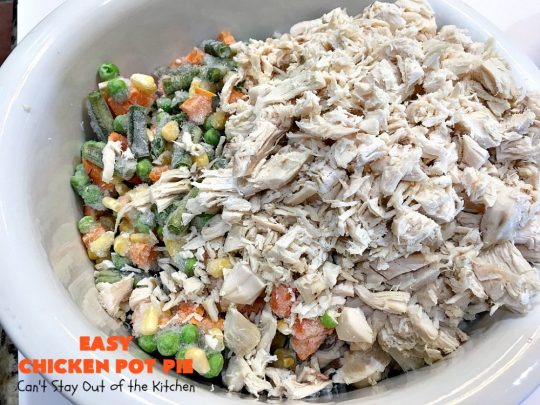 Easy Chicken Pot Pie | Can't Stay Out of the Kitchen | this delightful #GooseberryPatch #recipe uses only 7 ingredients! It takes 10 minutes to prepare & 45 minutes to bake. Perfect for company or #holiday dinners. Easiest #ChickenPotPie you'll ever make. #PotPie #EasyChickenPotPie #Chicken