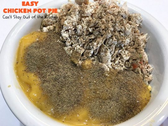 Easy Chicken Pot Pie | Can't Stay Out of the Kitchen | this delightful #GooseberryPatch #recipe uses only 7 ingredients! It takes 10 minutes to prepare & 45 minutes to bake. Perfect for company or #holiday dinners. Easiest #ChickenPotPie you'll ever make. #PotPie #EasyChickenPotPie #Chicken