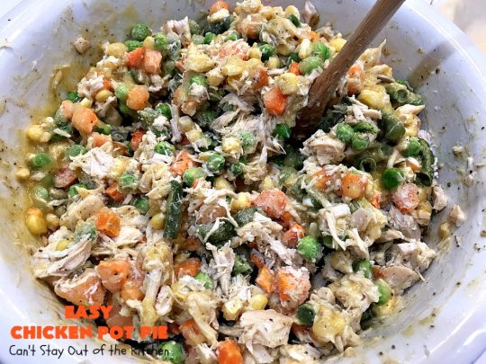 Easy Chicken Pot Pie | Can't Stay Out of the Kitchen | this delightful #GooseberryPatch #recipe uses only 7 ingredients! It takes 10 minutes to prepare & 45 minutes to bake. Perfect for company or #holiday dinners. Easiest #ChickenPotPie you'll ever make. #PotPie #EasyChickenPotPie #Chicken