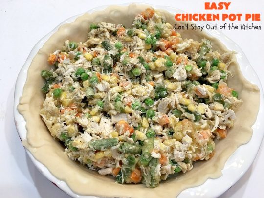 Easy Chicken Pot Pie | Can't Stay Out of the Kitchen | this delightful #GooseberryPatch #recipe uses only 7 ingredients! It takes 10 minutes to prepare & 45 minutes to bake. Perfect for company or #holiday dinners. Easiest #ChickenPotPie you'll ever make. #PotPie #EasyChickenPotPie #Chicken