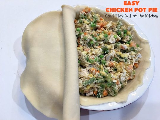 Easy Chicken Pot Pie | Can't Stay Out of the Kitchen | this delightful #GooseberryPatch #recipe uses only 7 ingredients! It takes 10 minutes to prepare & 45 minutes to bake. Perfect for company or #holiday dinners. Easiest #ChickenPotPie you'll ever make. #PotPie #EasyChickenPotPie #Chicken