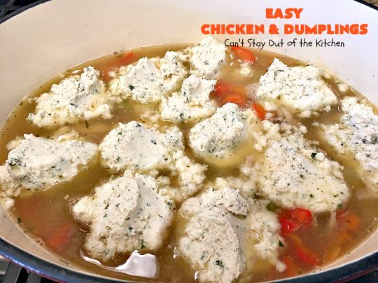 Easy Chicken and Dumplings | Can't Stay Out of the Kitchen | this #chicken #soup is absolutely fantastic. We drooled over every bite. So warm, comforting and perfect for winter. I made #glutenfree #dumplings but you can make regular flour dumplings if you prefer.