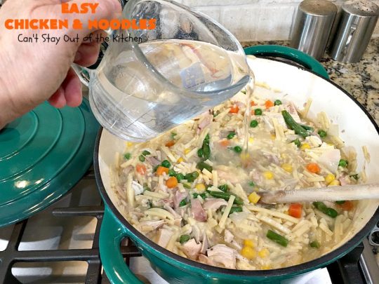 Easy Chicken and Noodles | Can't Stay Out of the Kitchen | This amazing #ChickenAndNoodles #recipe is irresistible & mouthwatering comfort food. Can be made for weeknight dinners in less than 30 minutes! #chicken #noodles #soup #EasyChickenAndNoodles