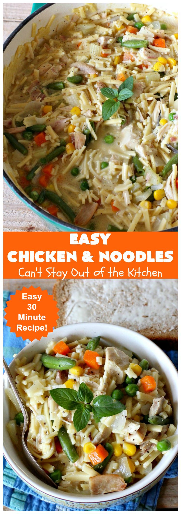 Easy Chicken and Noodles | Can't Stay Out of the Kitchen | This amazing #ChickenAndNoodles #recipe is irresistible & mouthwatering comfort food. Can be made for weeknight dinners in less than 30 minutes! #chicken #noodles #soup #EasyChickenAndNoodles