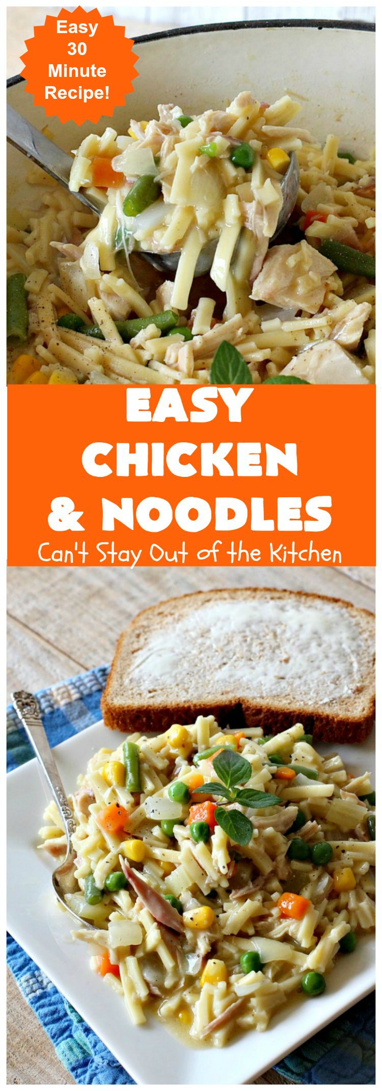 Easy Chicken and Noodles | Can't Stay Out of the Kitchen | This amazing #ChickenAndNoodles #recipe is irresistible & mouthwatering comfort food. Can be made for weeknight dinners in less than 30 minutes! #chicken #noodles #soup #EasyChickenAndNoodles