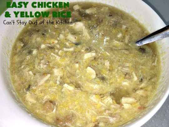 Easy Chicken and Yellow Rice | Can't Stay Out of the Kitchen | this easy 5-ingredient #chicken #casserole is fantastic. It's marvelous for weeknight dinners since it can be oven ready in 5 minutes! Our company loved this delicious main dish. #rice #YellowRice #mushrooms #EasyChickenAndYellowRice