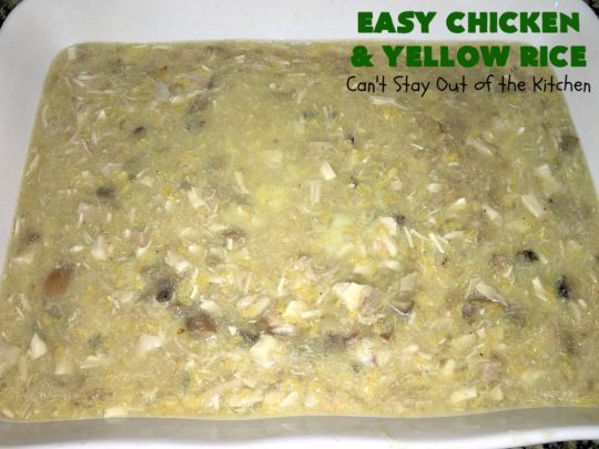 Easy Chicken and Yellow Rice | Can't Stay Out of the Kitchen | this easy 5-ingredient #chicken #casserole is fantastic. It's marvelous for weeknight dinners since it can be oven ready in 5 minutes! Our company loved this delicious main dish. #rice #YellowRice #mushrooms #EasyChickenAndYellowRice