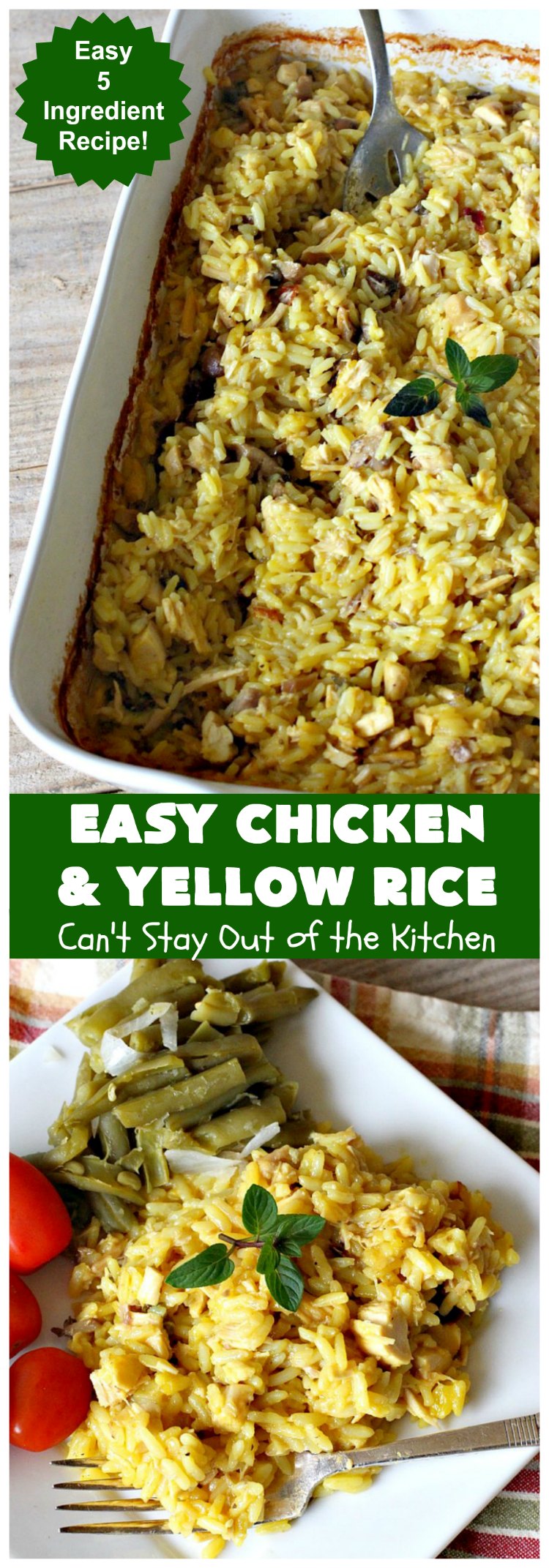 Easy Chicken and Yellow Rice | Can't Stay Out of the Kitchen | this easy 5-ingredient #chicken #casserole is fantastic. It's marvelous for weeknight dinners since it can be oven ready in 5 minutes! Our company loved this delicious main dish. #rice #YellowRice #mushrooms #EasyChickenAndYellowRice