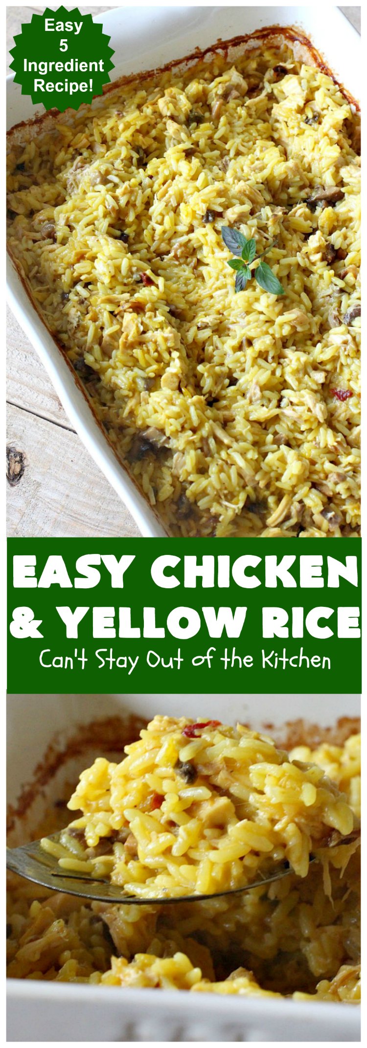 Easy Chicken and Yellow Rice | Can't Stay Out of the Kitchen | this easy 5-ingredient #chicken #casserole is fantastic. It's marvelous for weeknight dinners since it can be oven ready in 5 minutes! Our company loved this delicious main dish. #rice #YellowRice #mushrooms #EasyChickenAndYellowRice