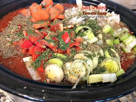Easy Crockpot Tomato Soup | Can't Stay Out of the Kitchen | this delicious homemade #tomato #soup is amazing comfort food. It's so easy since it's made in the #slowcooker. #glutenfree & #vegan if you eliminate the #parmesancheese as a garnish.