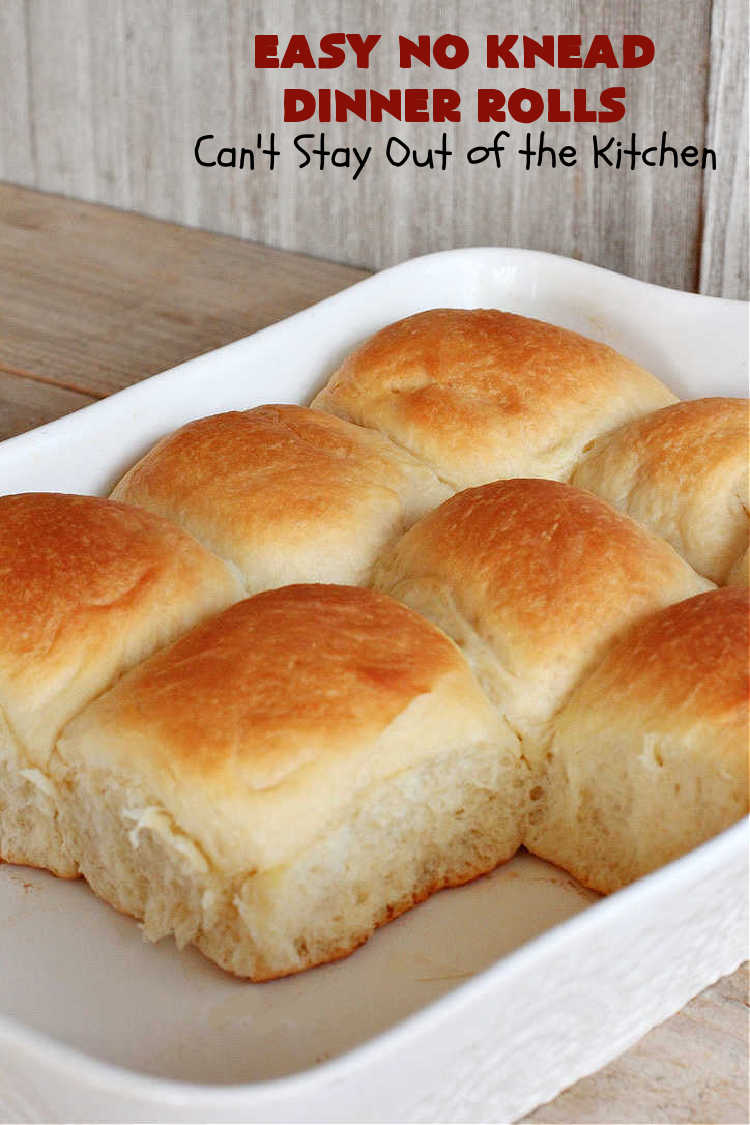 Easy No Knead Dinner Rolls | Can't Stay Out of the Kitchen | this incredibly easy 6-ingredient #recipe is the best #DinnerRoll recipe ever! The dough is kneaded in the #breadmaker so there's no kneading or stirring! If your family enjoys dinner rolls this is the perfect recipe for family, company or #holiday dinners. Everyone will rave over them and beg you to make them again! #bread #HolidaySideDish #NoKneadDinnerRolls #EasyNoKneadDinnerRolls #HolidayDinnerRolls #CompanyDinnerRolls