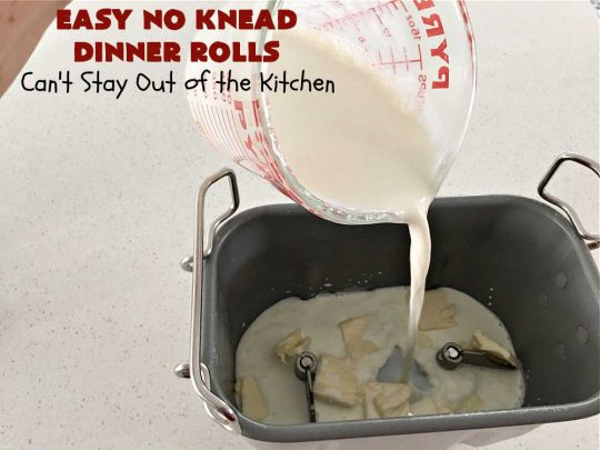 Easy No Knead Dinner Rolls | Can't Stay Out of the Kitchen | this incredibly easy 6-ingredient #recipe is the best #DinnerRoll recipe ever! The dough is kneaded in the #breadmaker so there's no kneading or stirring! If your family enjoys dinner rolls this is the perfect recipe for family, company or #holiday dinners. Everyone will rave over them and beg you to make them again! #bread #HolidaySideDish #NoKneadDinnerRolls #EasyNoKneadDinnerRolls #HolidayDinnerRolls #CompanyDinnerRolls