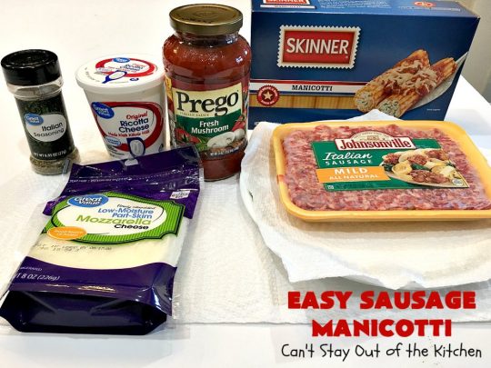 Easy Sausage Manicotti | Can't Stay Out of the Kitchen | this easy 6-ingredient #recipe is fantastic. If you enjoy #pasta this one uses #ItalianSausage, #RicottaCheese & #MozzarellaCheese. Kid-friendly & family approved! #manicotti #EasySausageManicotti