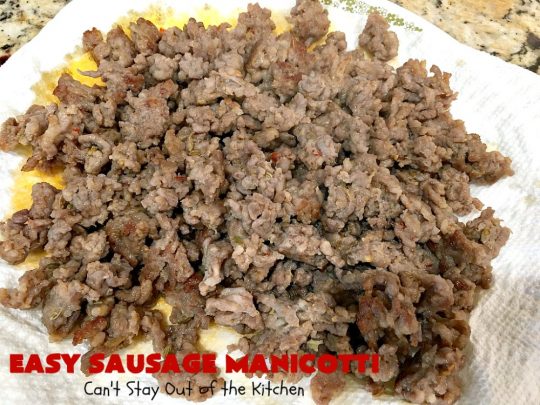 Easy Sausage Manicotti | Can't Stay Out of the Kitchen | this easy 6-ingredient #recipe is fantastic. If you enjoy #pasta this one uses #ItalianSausage, #RicottaCheese & #MozzarellaCheese. Kid-friendly & family approved! #manicotti #EasySausageManicotti