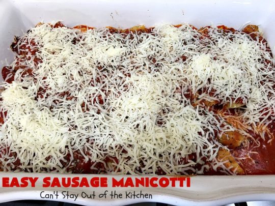 Easy Sausage Manicotti | Can't Stay Out of the Kitchen | this easy 6-ingredient #recipe is fantastic. If you enjoy #pasta this one uses #ItalianSausage, #RicottaCheese & #MozzarellaCheese. Kid-friendly & family approved! #manicotti #EasySausageManicotti