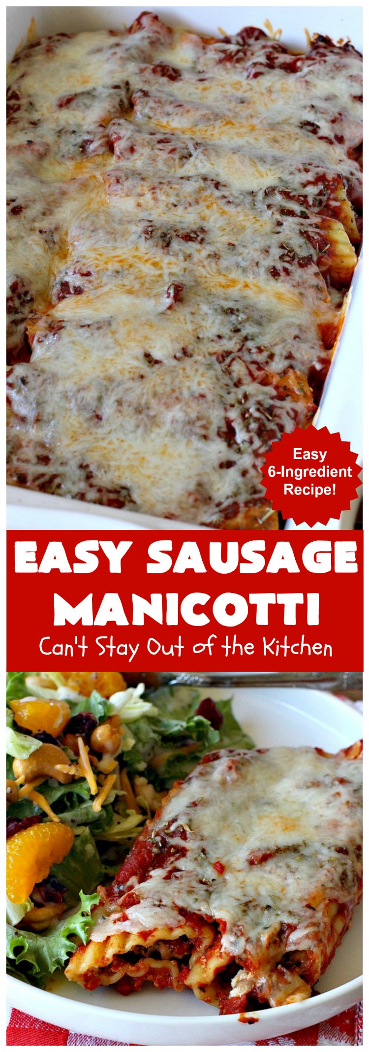 Easy Sausage Manicotti | Can't Stay Out of the Kitchen | this easy 6-ingredient #recipe is fantastic. If you enjoy #pasta this one uses #ItalianSausage, #RicottaCheese & #MozzarellaCheese. Kid-friendly & family approved! #manicotti #EasySausageManicotti