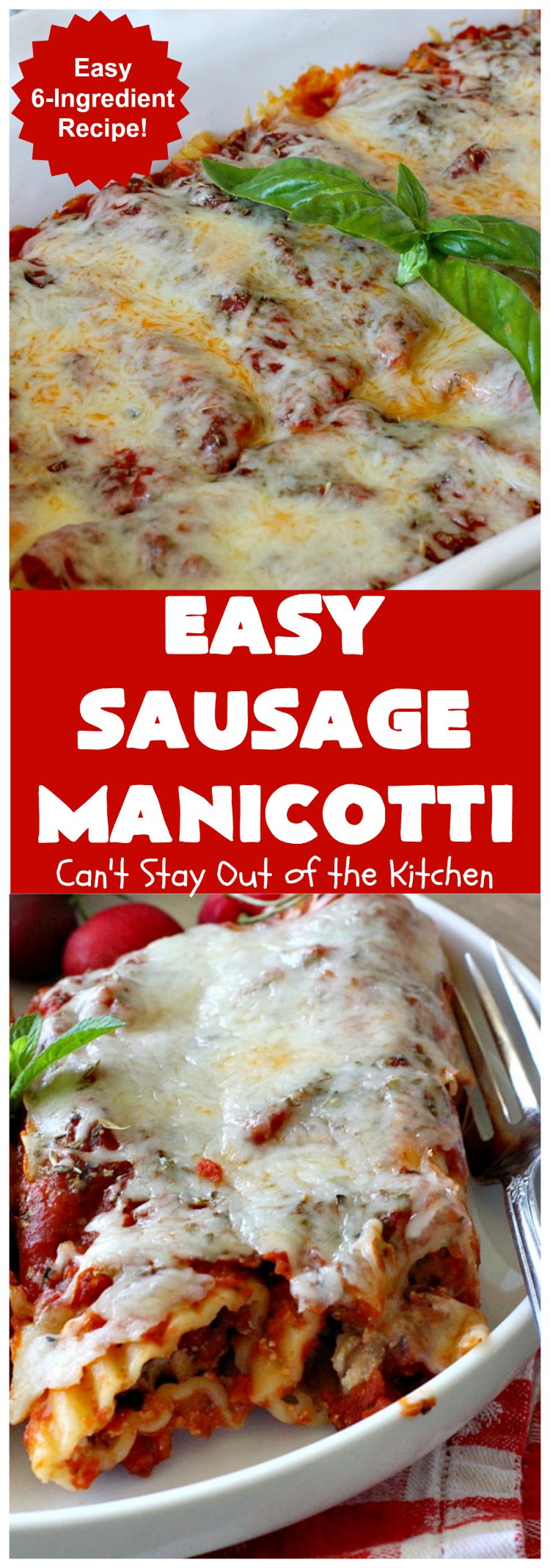 Easy Sausage Manicotti | Can't Stay Out of the Kitchen | this easy 6-ingredient #recipe is fantastic. If you enjoy #pasta this one uses #ItalianSausage, #RicottaCheese & #MozzarellaCheese. Kid-friendly & family approved! #manicotti #EasySausageManicotti