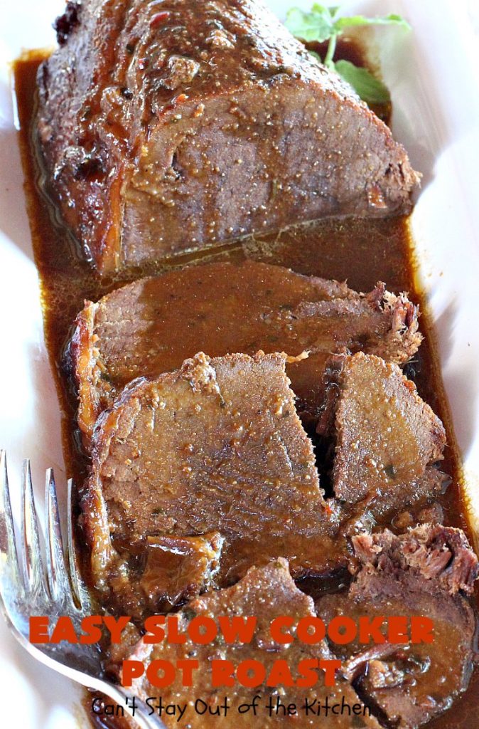 Easy Slow Cooker Pot Roast | Can't Stay Out of the Kitchen | incredibly easy 4-ingredient #beef pot roast. Also called 3-packet pot roast. Flavorful, delicious & easy since it's made in the #crockpot.