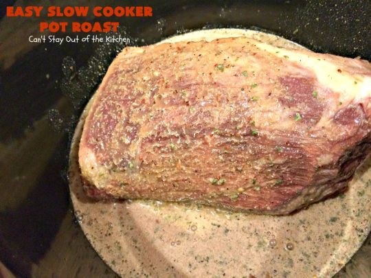 Easy Slow Cooker Pot Roast | Can't Stay Out of the Kitchen | incredibly easy 4-ingredient #beef pot roast. Also called 3-packet pot roast. Flavorful, delicious & easy since it's made in the #crockpot.