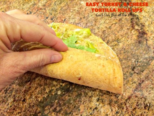 Easy Turkey and Cheese Tortilla Roll Ups | Can't Stay Out of the Kitchen | these fantastic wraps make a terrific treat for #tailgating parties, potlucks or soccer games. Easy & delicious. #sandwiches #cheese #TurkeySandwiches #TurkeyWraps #TurkeyRollUps #PepperJackCheese #SwissCheese #CheddarCheese