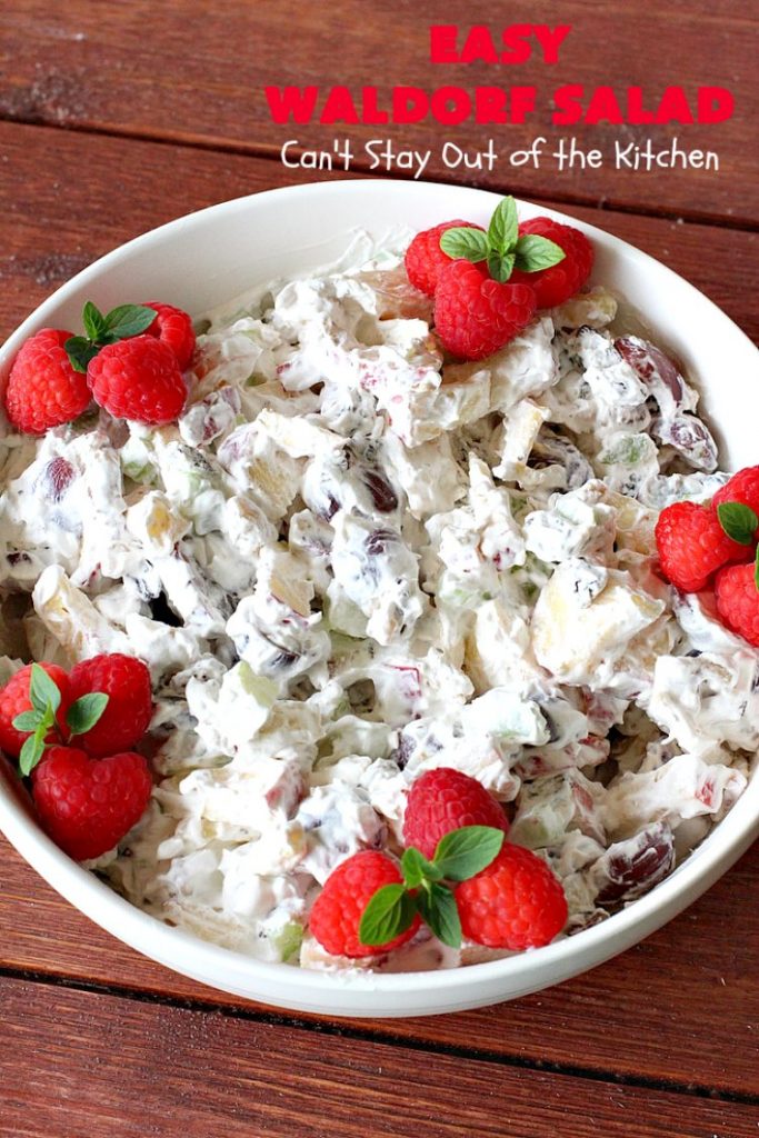 Easy Waldorf Salad | Can't Stay Out of the Kitchen | this luscious #GooseberryPatch #recipe uses #apples, #raisins, #grapes, #celery & #walnuts. This is the perfect #FruitSalad for #Christmas & other #holiday menus. It can be prepared in under 10 minutes. #salad #WaldorfSalad #EasyWaldorfSalad #GlutenFree #HolidaySideDish
