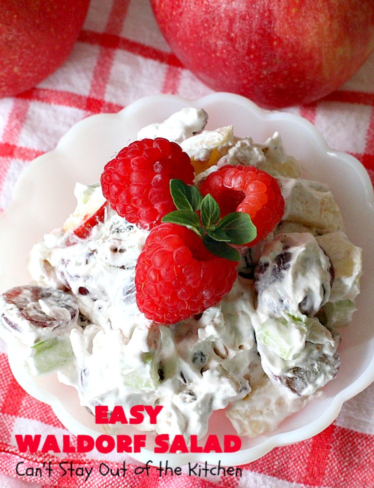 Easy Waldorf Salad | Can't Stay Out of the Kitchen | this luscious #GooseberryPatch #recipe uses #apples, #raisins, #grapes, #celery & #walnuts. This is the perfect #FruitSalad for #Christmas & other #holiday menus. It can be prepared in under 10 minutes. #salad #WaldorfSalad #EasyWaldorfSalad #GlutenFree #HolidaySideDish