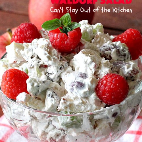 Easy Waldorf Salad | Can't Stay Out of the Kitchen | this luscious #GooseberryPatch #recipe uses #apples, #raisins, #grapes, #celery & #walnuts. This is the perfect #FruitSalad for #Christmas & other #holiday menus. It can be prepared in under 10 minutes. #salad #WaldorfSalad #EasyWaldorfSalad #GlutenFree #HolidaySideDish