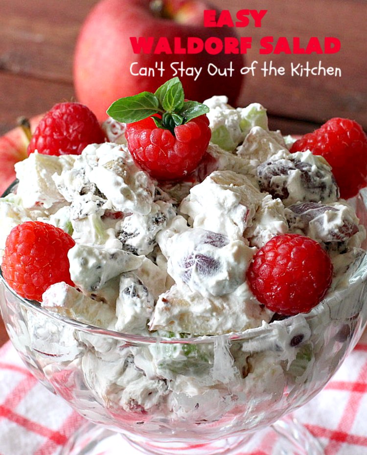 Easy Waldorf Salad | Can't Stay Out of the Kitchen | this luscious #GooseberryPatch #recipe uses #apples, #raisins, #grapes, #celery & #walnuts. This is the perfect #FruitSalad for #Christmas & other #holiday menus. It can be prepared in under 10 minutes. #salad #WaldorfSalad #EasyWaldorfSalad #GlutenFree #HolidaySideDish