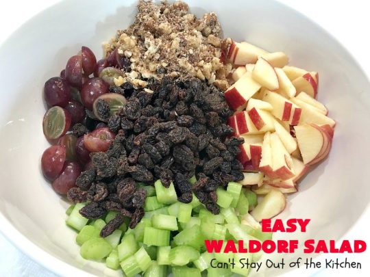 Easy Waldorf Salad | Can't Stay Out of the Kitchen | this luscious #GooseberryPatch #recipe uses #apples, #raisins, #grapes, #celery & #walnuts. This is the perfect #FruitSalad for #Christmas & other #holiday menus. It can be prepared in under 10 minutes. #salad #WaldorfSalad #EasyWaldorfSalad #GlutenFree #HolidaySideDish
